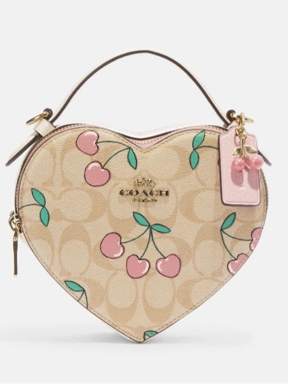 Coach Heart Cherry Print Mini Top-Handle Bag in Pink/Beige